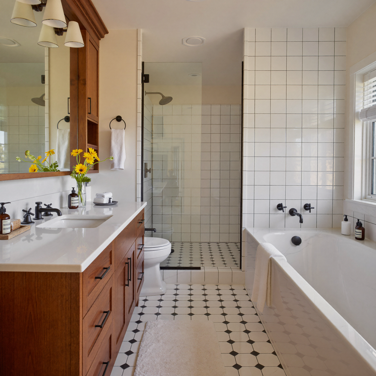 About Us Folded towels in a clean bathroom
